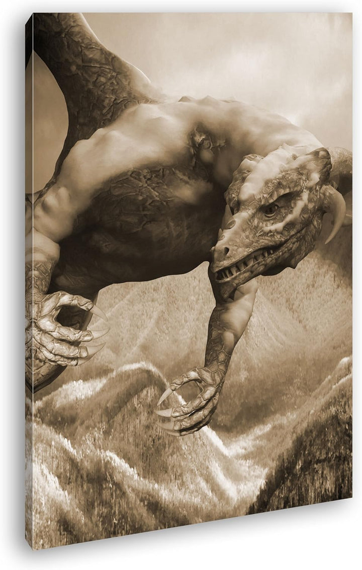 deyoli gigantischer Drache Format: 80x60 Effekt: Sepia als Leinwand, Motiv fertig gerahmt auf Echtho