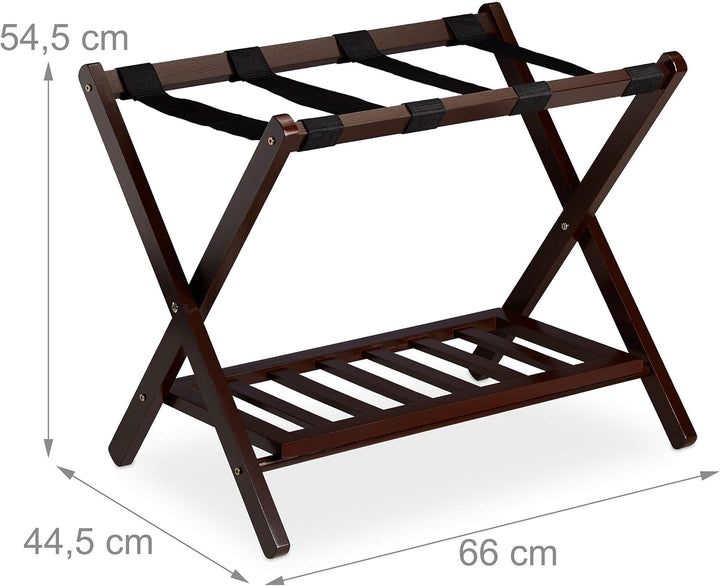 Relaxdays Kofferständer klappbar, Kofferhocker Holz, HBT 54,5 x 66 x 44,5 cm, 2 Ablagen, Kofferaufbe