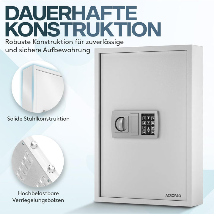 ACROPAQ Schlüsselschrank mit Zahlencode - Für bis zu 100 Schlüssel, Inkl. 100 Anhänger, Mit elektron