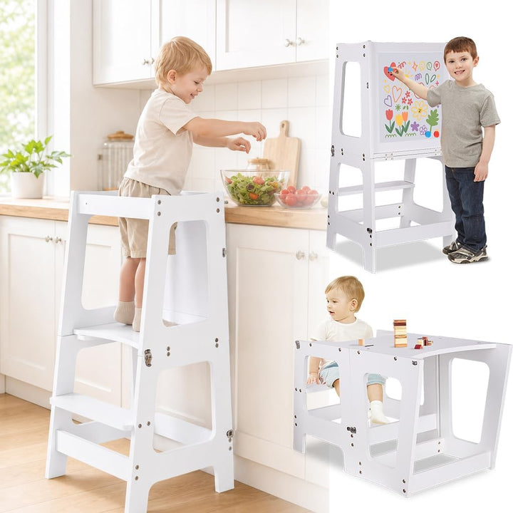 Lernturm ab 1 Jahr, Klappbarer Learning Tower mit Tafel &amp; Stifte-Set | 3 in 1 Learning Tower für Kin