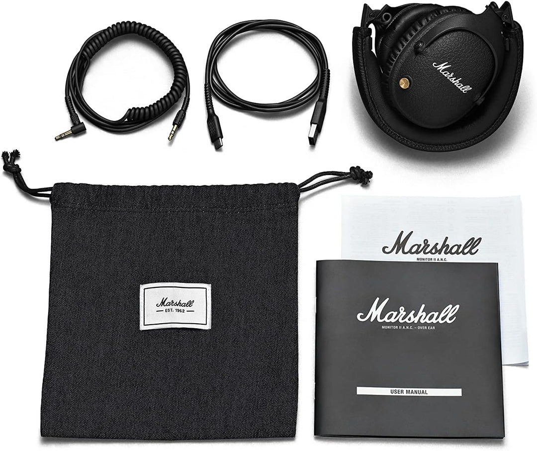 Marshall Monitor II Bluetooth Kopfhörer mit Active Noise Cancelling, 30 Stunden Spielzeit – Schwarz