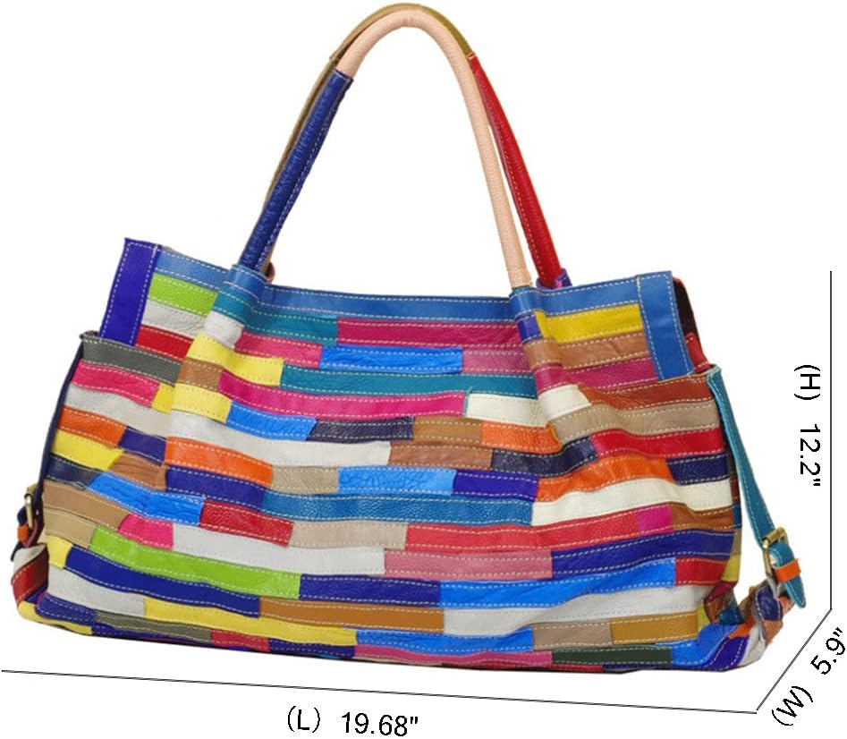 Segater® Damen Multicolor Einkaufstasche Echtes Leder Handtasche Bunte Patchwork Grosse Umhängetasch