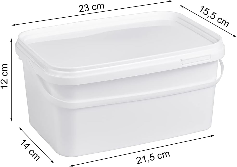 Eimer mit Deckel 3l, Eimer rechteckig, Plastikeimer weiss, lebensmittelecht, 3 Stück 3L - 3 Stück We