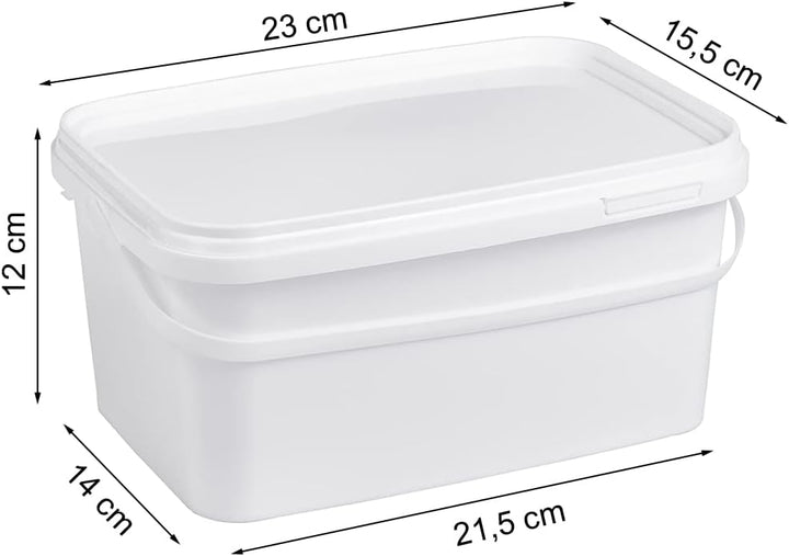 Eimer mit Deckel 3l, Eimer rechteckig, Plastikeimer weiss, lebensmittelecht, 3 Stück 3L - 3 Stück We