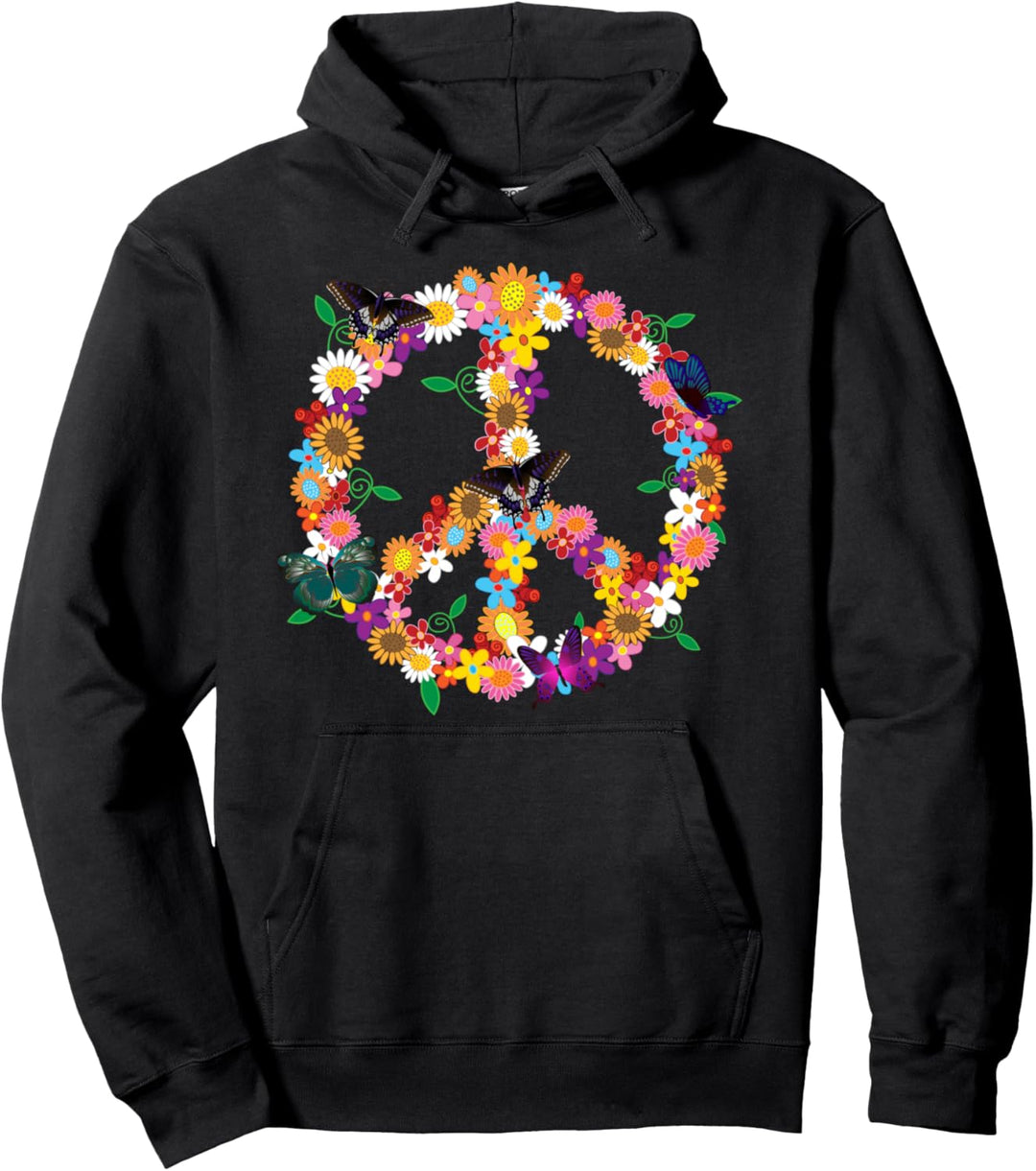 Schmetterlinge Friedenszeichen 60er Vibe 70er Kostüm Pullover Hoodie