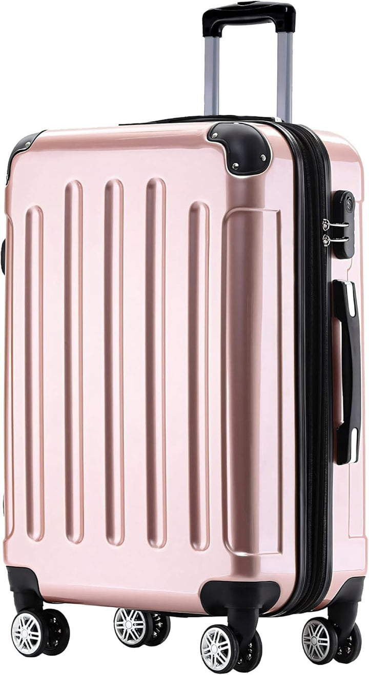 BEIBYE Hartschalen Koffer Trolley Rollkoffer Reisekoffer 4 Zwillingsrollen Polycabonat (Rosa Gold, H