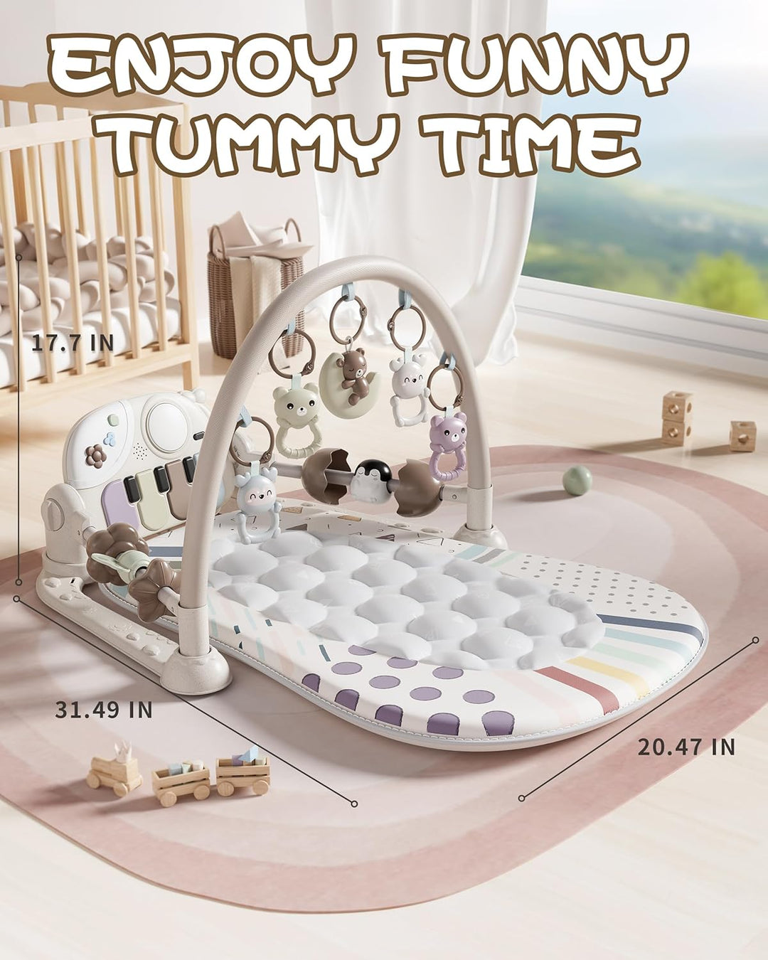 JOVOW Piano-Gym Spieldecke Baby 0-36 Monate, Krabbeldecke für Baby mit Musik und Lichtern, Babyspiel