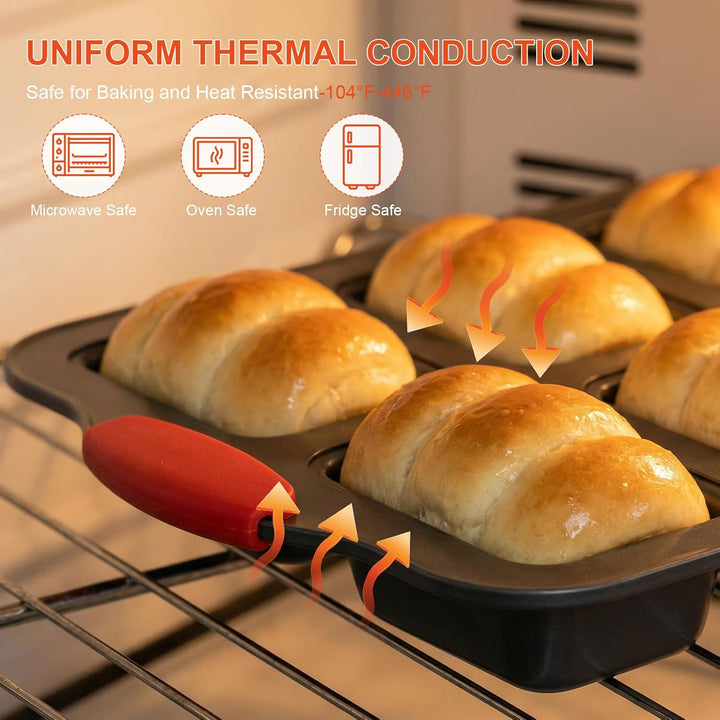 Hejo 2 Stück Mini Brötchen Backform, 8 Mulden Aus Karbonstahl Mini-Kastenform mit Silikongriff, BPA-