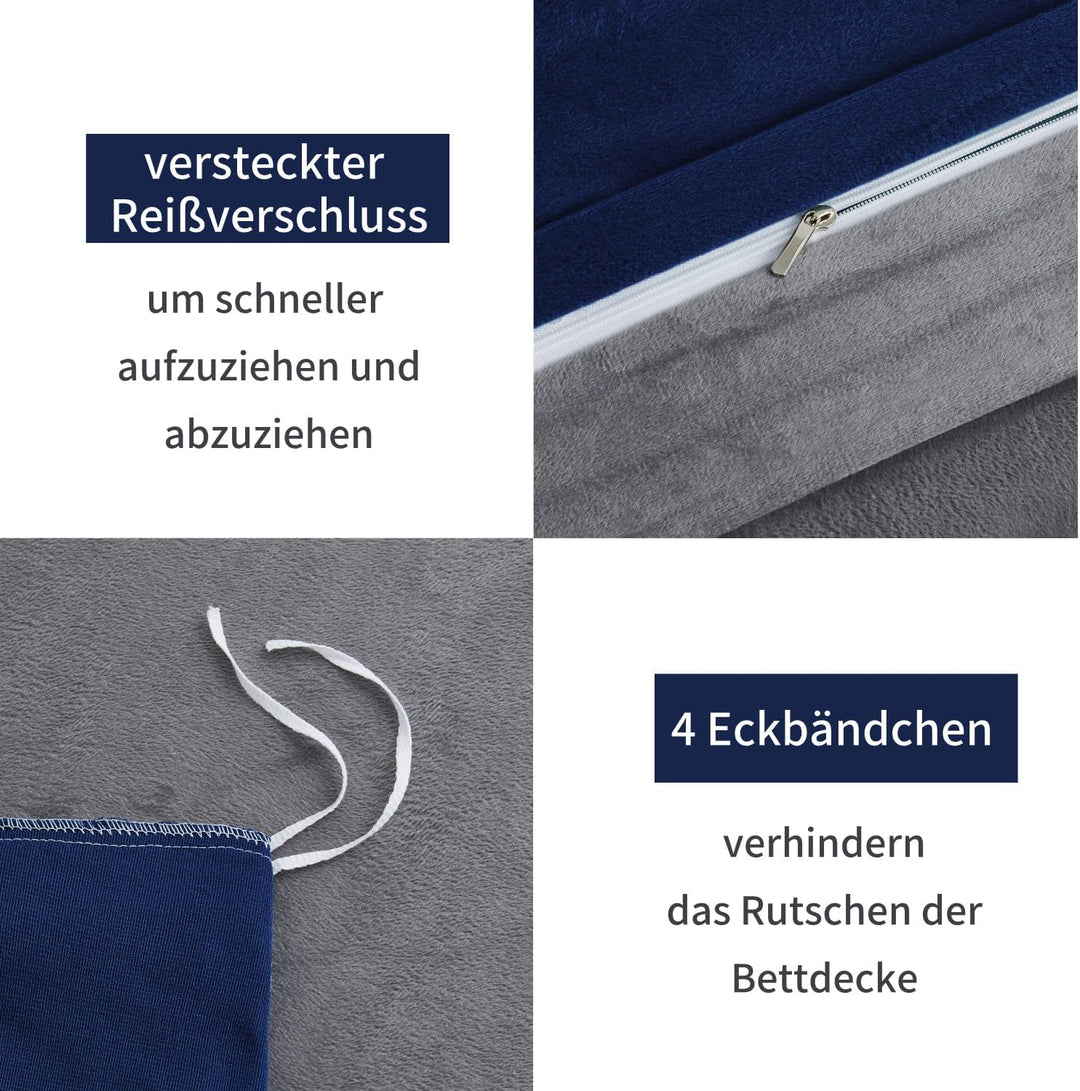 Boqingzhu Flanell Winter Bettwäsche 200×200cm Plüsch Biber Blau Dunkelblau Grau Warm Kuschelig Flaus
