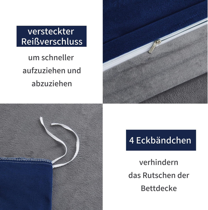 Boqingzhu Flanell Winter Bettwäsche 200×200cm Plüsch Biber Blau Dunkelblau Grau Warm Kuschelig Flaus