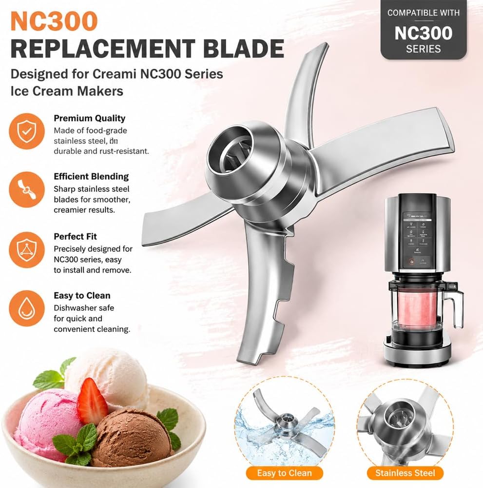Ersatz Eismaschine Klingen für Ninja Creami NC300 Serie, Edelstahl Eismaschine Messer, Paddel Klinge