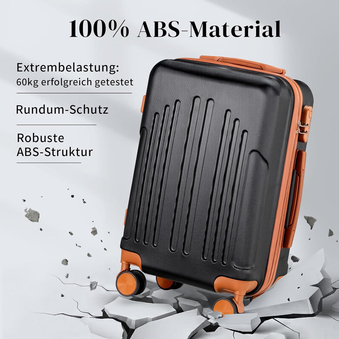 LALAHO Zwillingsrollen Reisekoffer Handgepäck Koffer Trolleys Hartschale M-L-XL-Set (Schwarz-Braun,