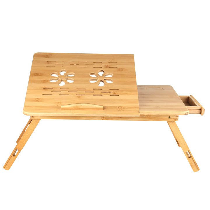 LANTUS Laptoptisch XL, Bambus, ideale Höhenverstellung, Neigungen, Schublade, Natur, 66 x 30 x 35 cm