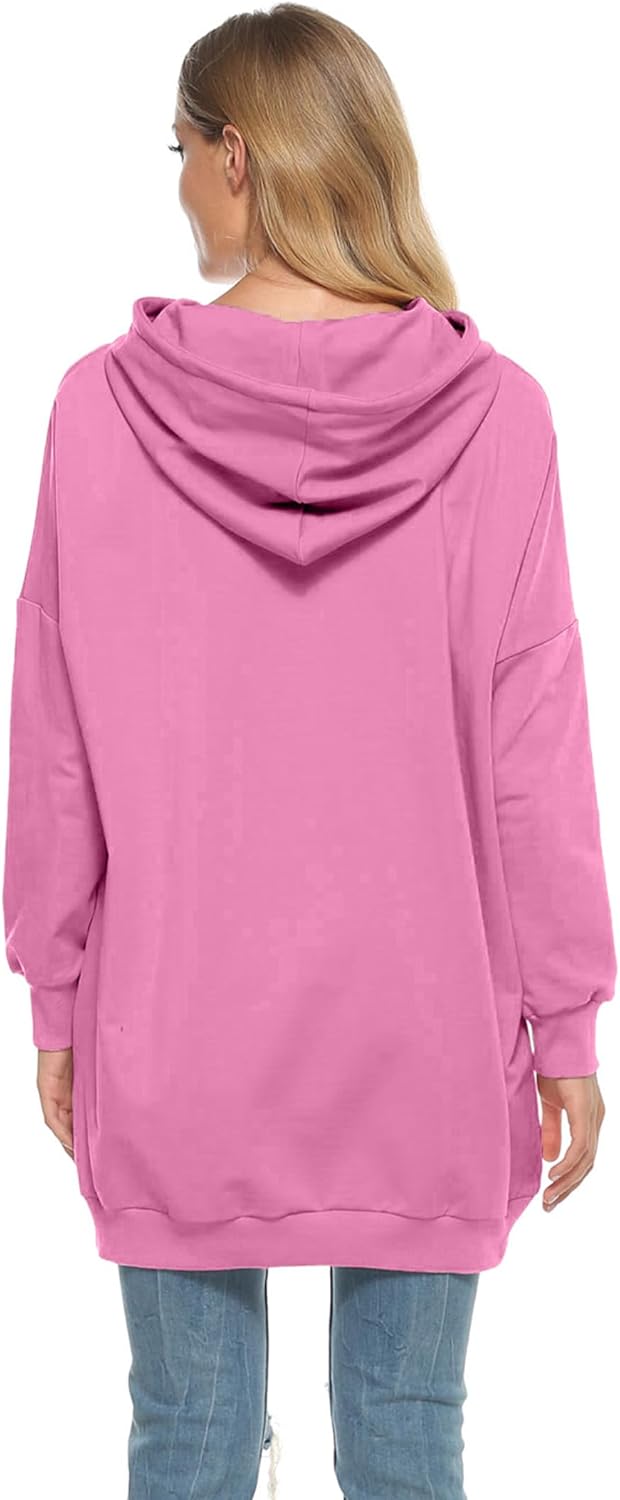 Famulily Damen Oversized Hoodie Kleid Baumwolle Lang Sweatshirt mit Kapuze Einfarbige Kapuzenpullove