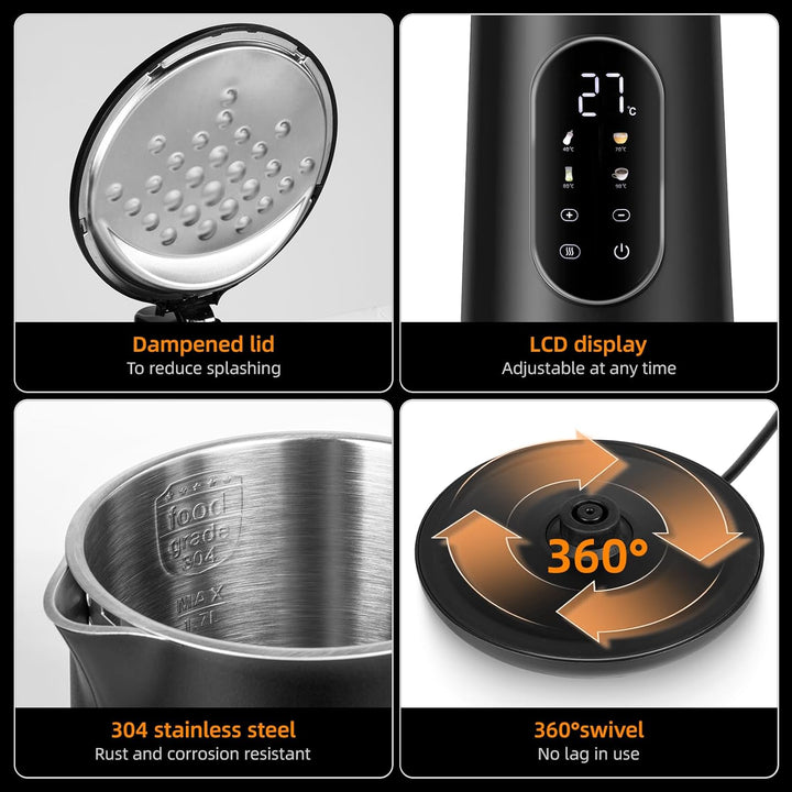 Carehabi Wasserkocher mit Temperatureinstellung 1.7 Liter Wasserkocher Edelstahl Schwarz 40°C-100°C