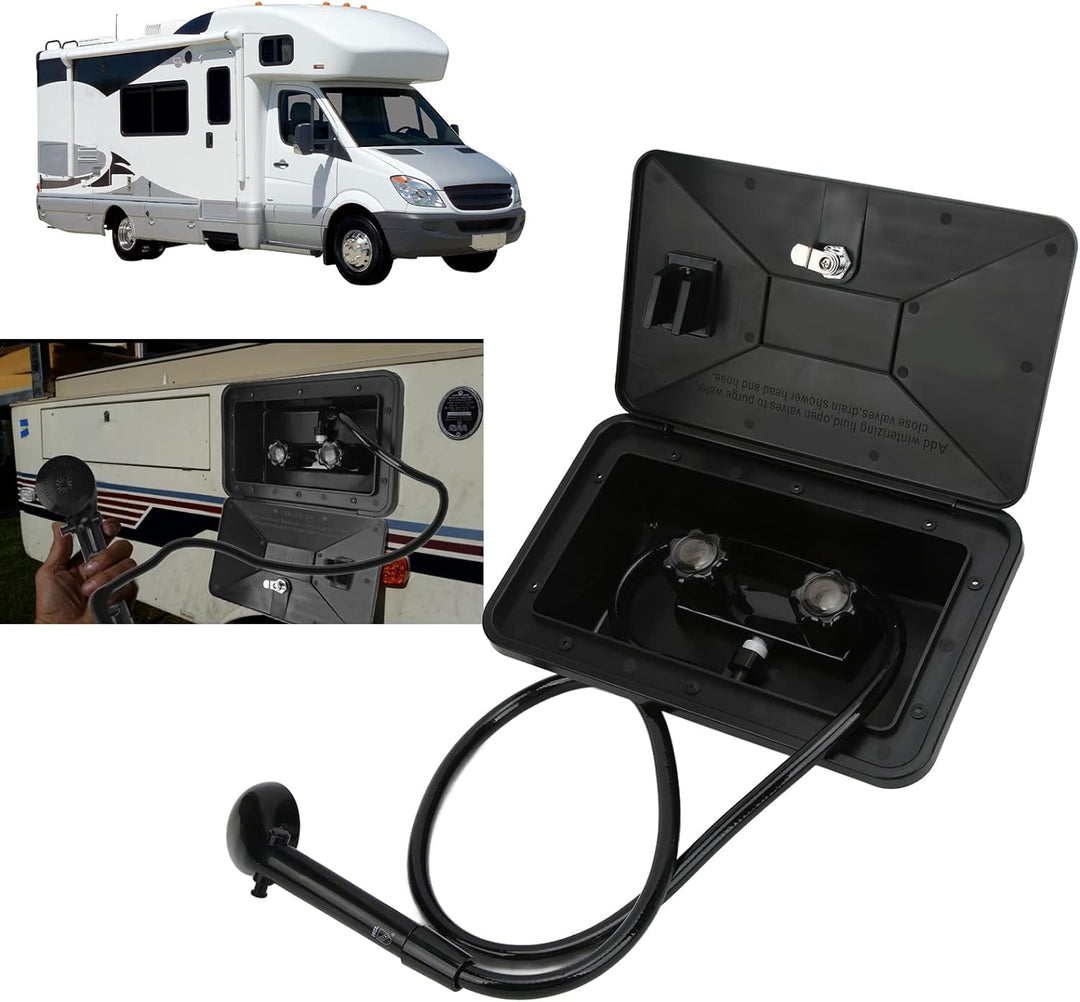 Qiilu Aussendusche für Wohnmobile Schwarzes ABS-Aussenduschen-Kit Aussendusche für Wohnmobile mit 2