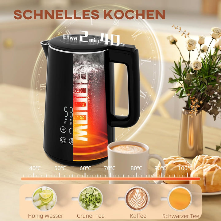 HOMCOM Wasserkocher Toaster Set Edelstahl 1,5L 2200W Wasserkocher automatischer mit Abschaltung 2 Sc