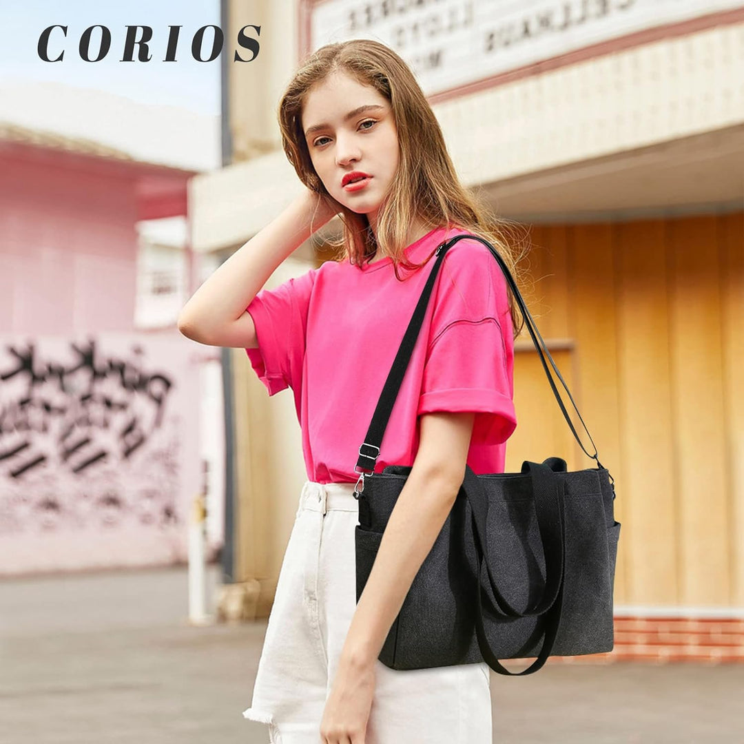 CORIOS Damen Schultertasche Canvas Handtasche Casual Tragetasche Grosse Kapazität Umhängetasche Mult