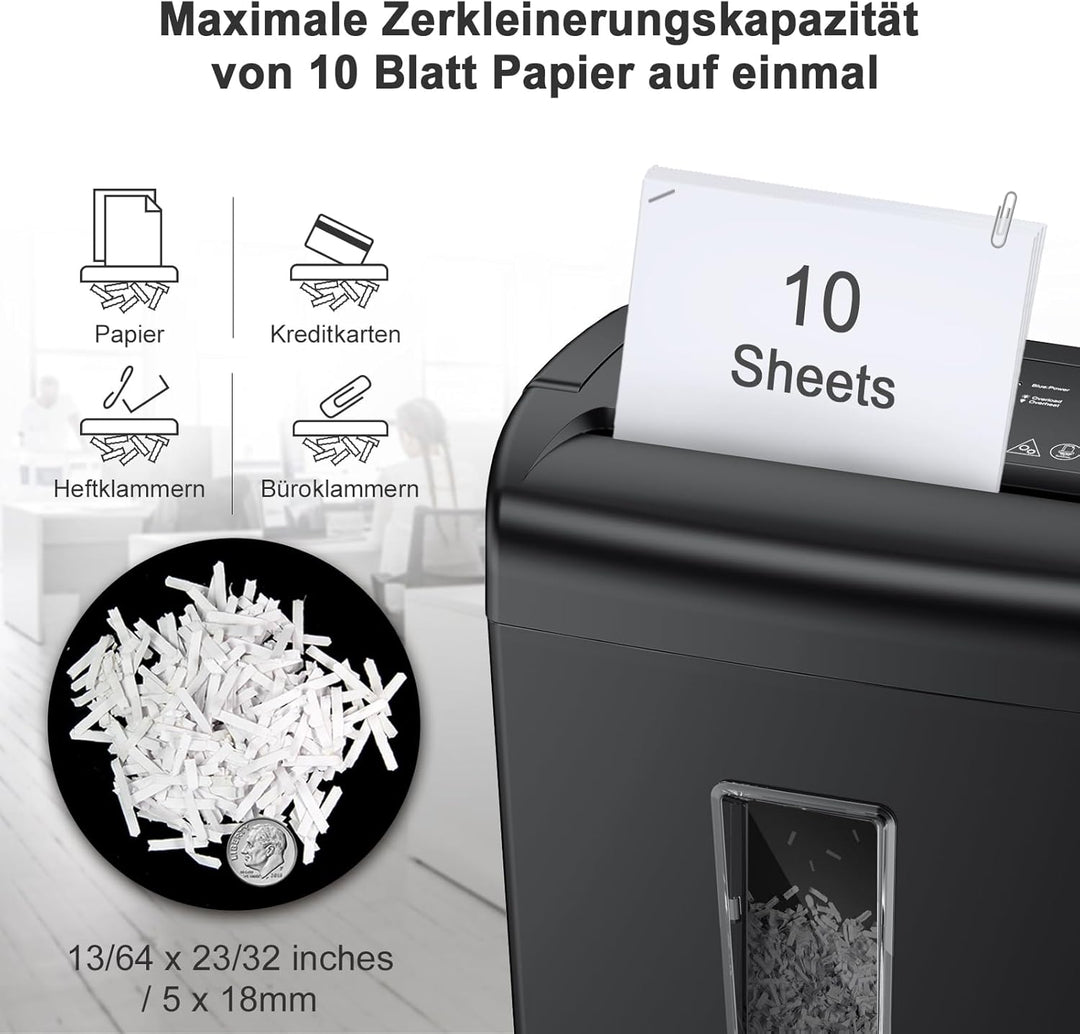 Bonsaii Home Office 10-Blatt Aktenvernichter, Kreuzschnitt Schredder für Papier und Kreditkarten, Si