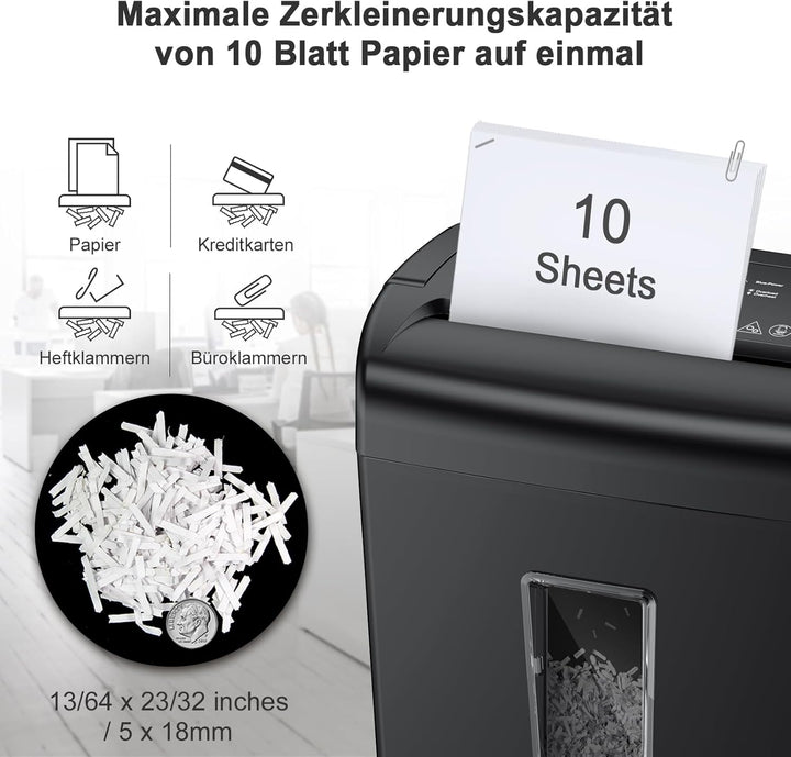 Bonsaii Home Office 10-Blatt Aktenvernichter, Kreuzschnitt Schredder für Papier und Kreditkarten, Si