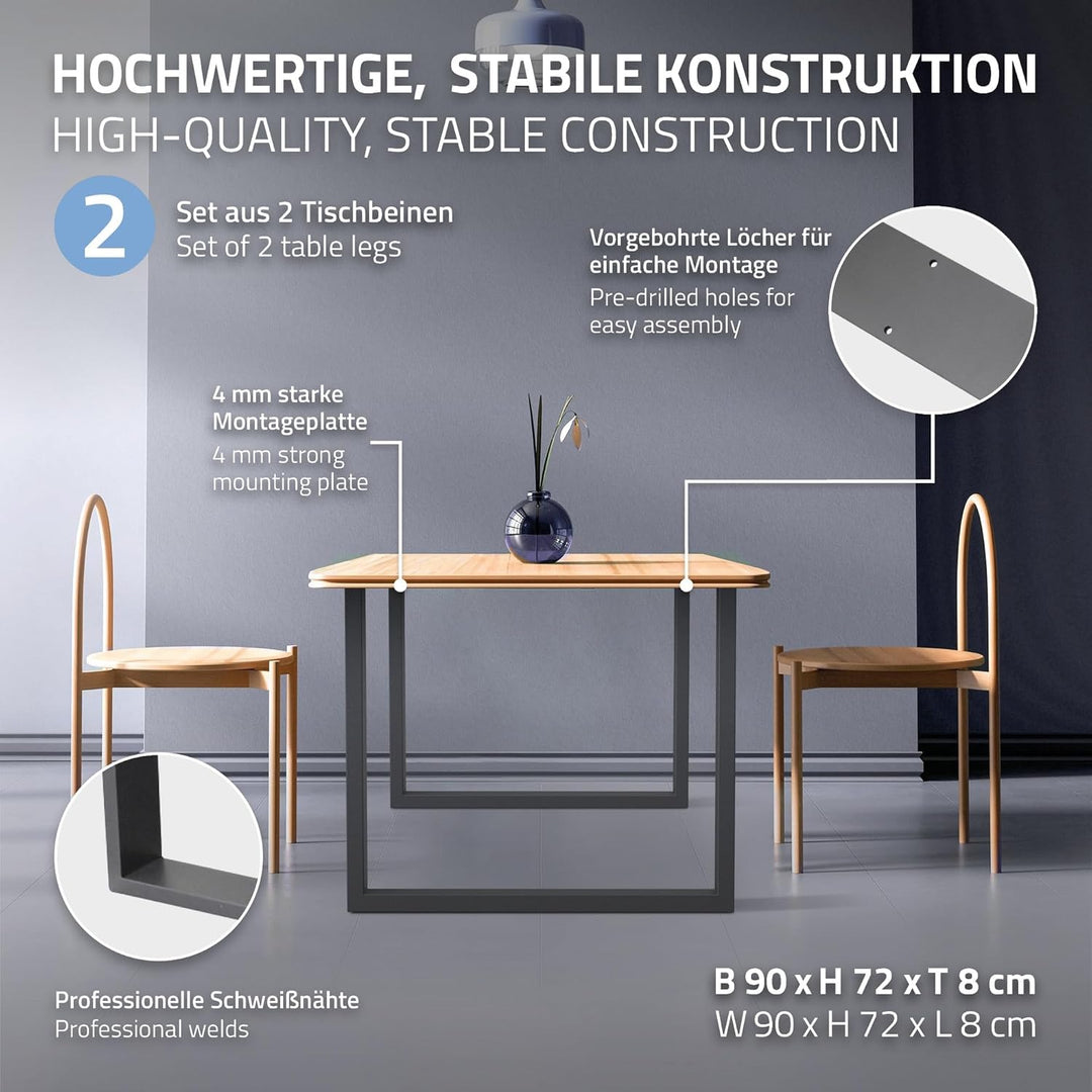 ECD Germany 2er Set Tischbeine aus Vierkantprofilen 90x72 cm Anthrazit, pulverbeschichtete Stahl, In