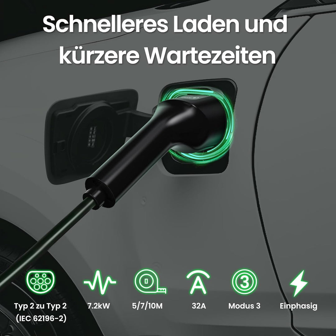 GONEO Typ 2 Ladekabel 7,2kW 5M 32A Ladekabel Elektroauto 1-Phasig Mode 3 für E Auto EV/PHEV Typ 2 au