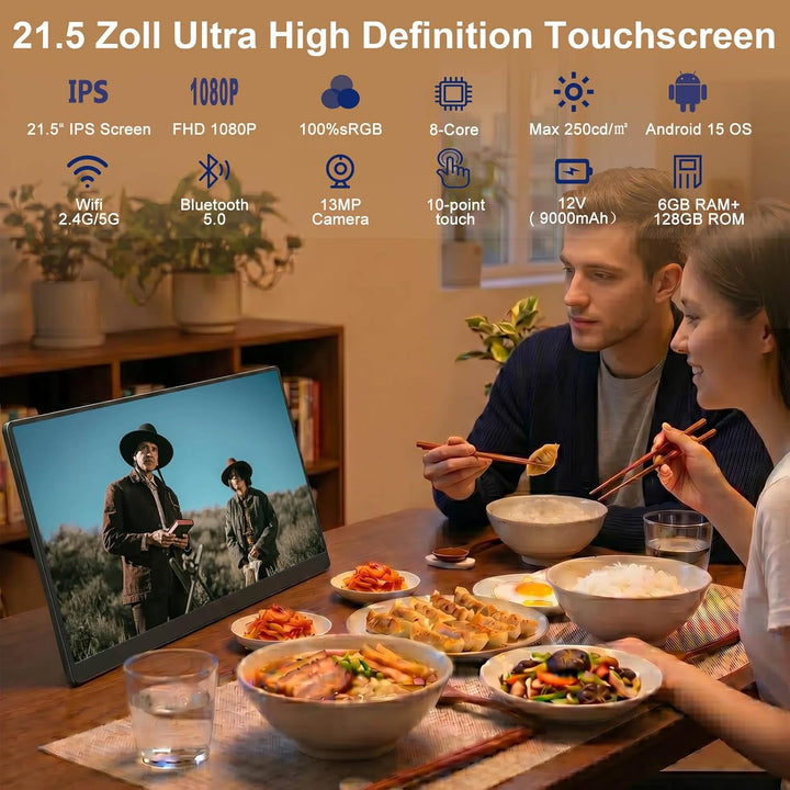 OFD 21.5 Zoll FHD Smart Portable TV,Android 15 OS,6GB RAM + 128GB Speicher, Tragbarer 1080P Touchscr