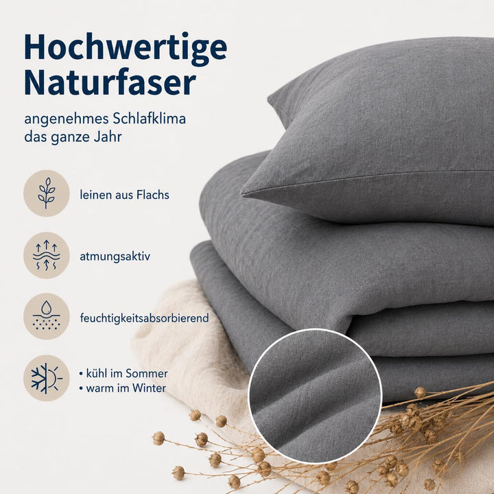 Blue Moon Leinenbettwäsche stone-washed 140x200+70x90cm, 2-tlg, sehr hochwertig, 100% Naturfaser Lei