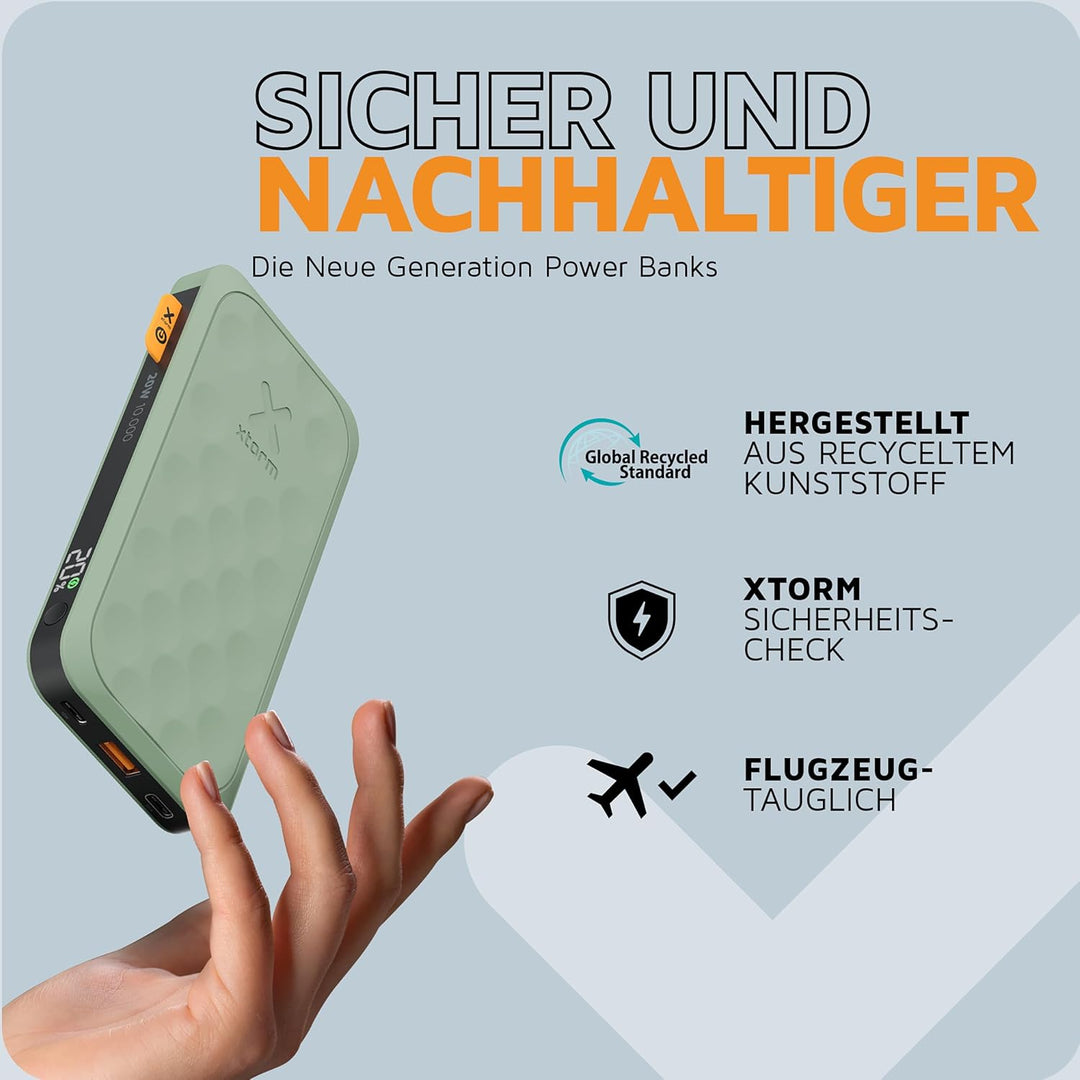 Xtorm Fuel Series 5 20W Powerbank, 10.000mAh, 2 x USB-C / 1 x USB-A, Flugzeugfest, Geeignet für Sams