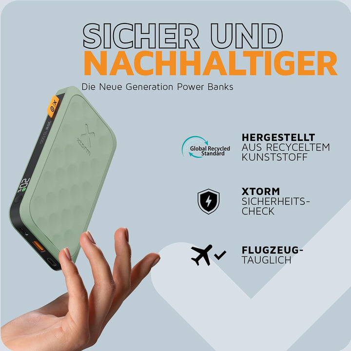 Xtorm Fuel Series 5 20W Powerbank, 10.000mAh, 2 x USB-C / 1 x USB-A, Flugzeugfest, Geeignet für Sams