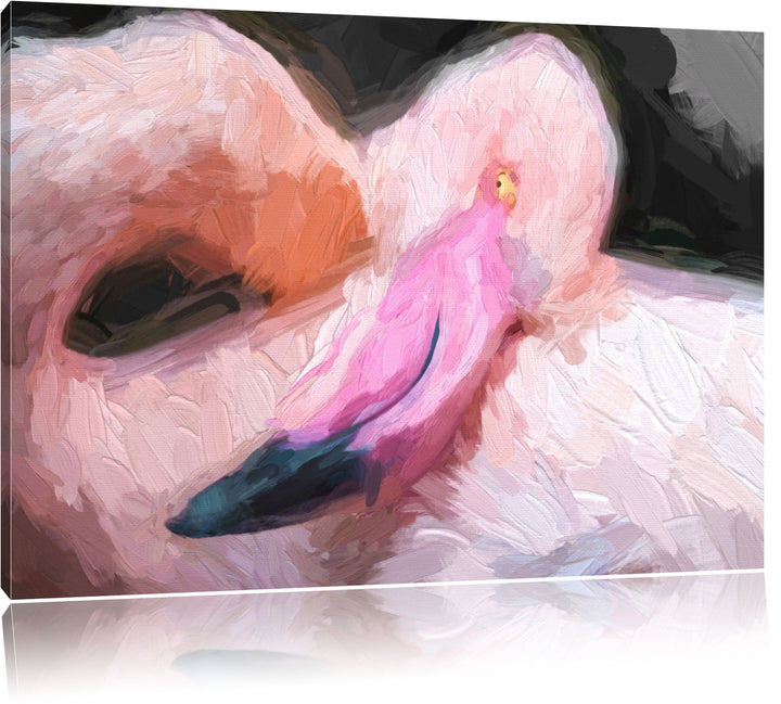 eleganter Flamingo schwarz/weiss Deluxe Format: 100x70 cm auf Leinwand, XXL riesige Bilder fertig ge