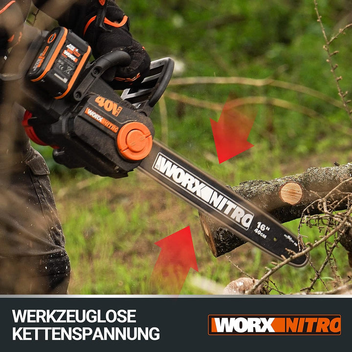 WORX WG385E NITRO Akku Kettensäge 40V (2x20V) - bürstenloser Motor - automatischer Kettenspannung -