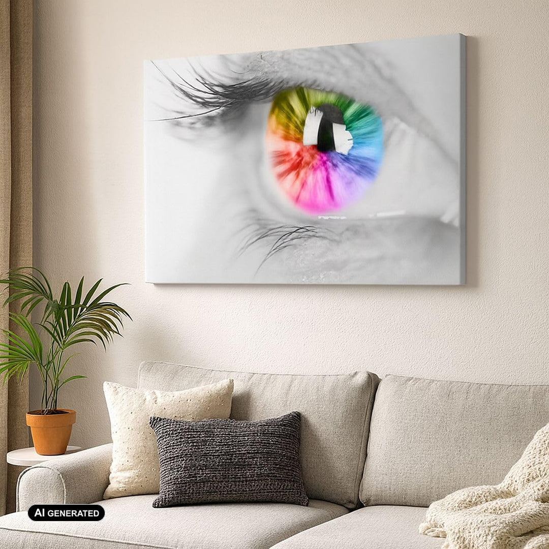 Bilder auf Leinwand 100x70cm Leinwandbild Auge Regenbogen Wimper Grafik Gross Wanddeko Bild Schlafzi