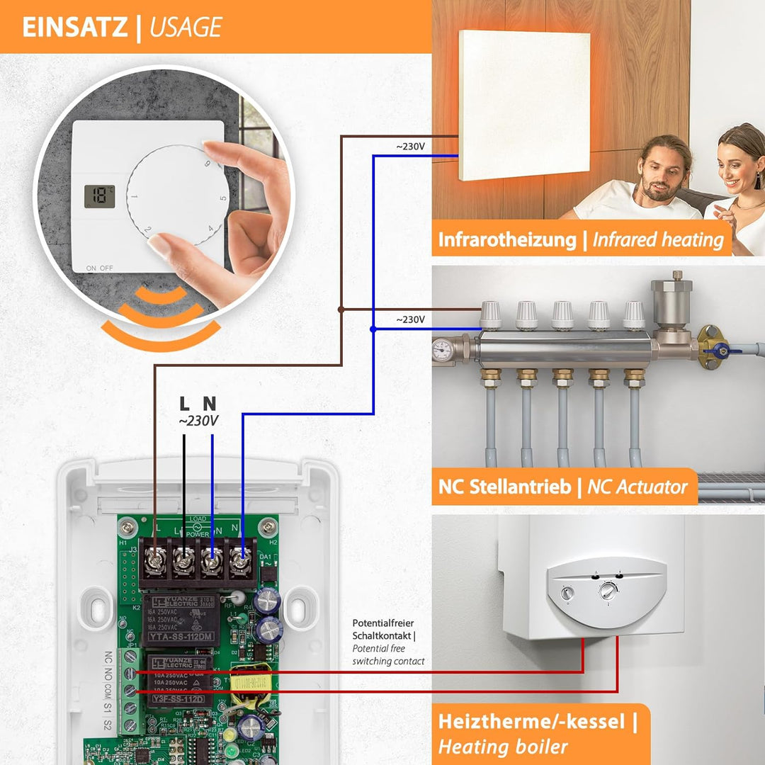 Funk Wireless Thermostat SAS816RF Temperatur-Regler Raumthermostat Raumregler 868MHz Funkreichweite