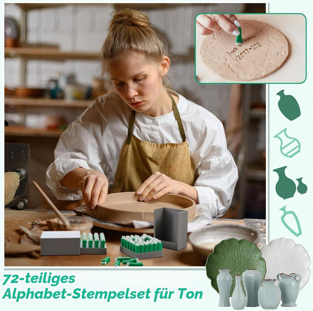 Alphabet Tonstempel Set, 2 Sets Alphabet Buchstaben Stempel für Ton und Keramik, mit Buchstaben Anza