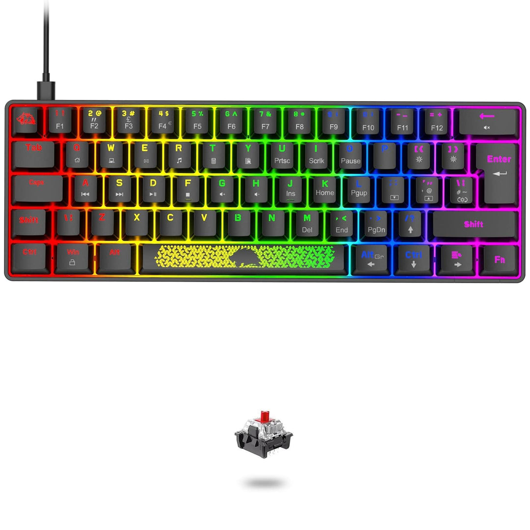 LEAVEN T60-60% Prozent Mechanische Gaming Tastatur, QWERTY Layout Kabelgebundene Tastatur mit Rot Sc