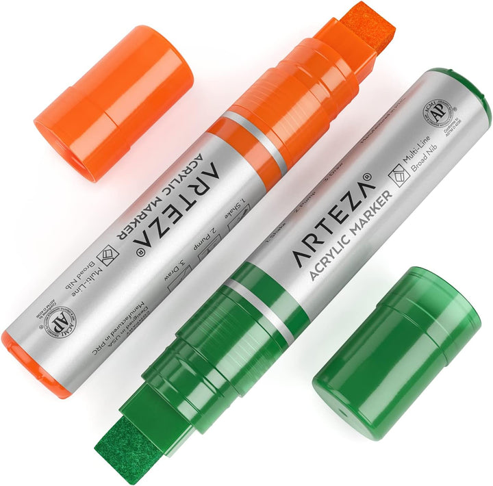 ARTEZA Acrylstifte, 7er-Set, Klassische Farben, 3-in-1-Multi-Line-Federn, 5-15 mm Strichbreite, UV-b