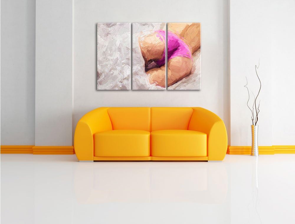 Pixxprint schöner Po im Bett Kunst Pinsel Effekt 3-Teiler Leinwandbild 120x80 Bild auf Leinwand