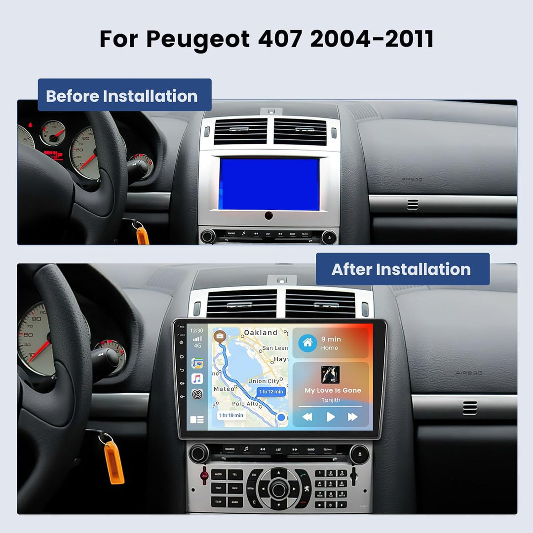 Hikity [2+64GB] Android 15 Autoradio für Peugeot 407 2004-2011 Radio Wireless CarPlay Android Auto 9