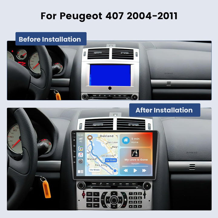 Hikity [2+64GB] Android 15 Autoradio für Peugeot 407 2004-2011 Radio Wireless CarPlay Android Auto 9