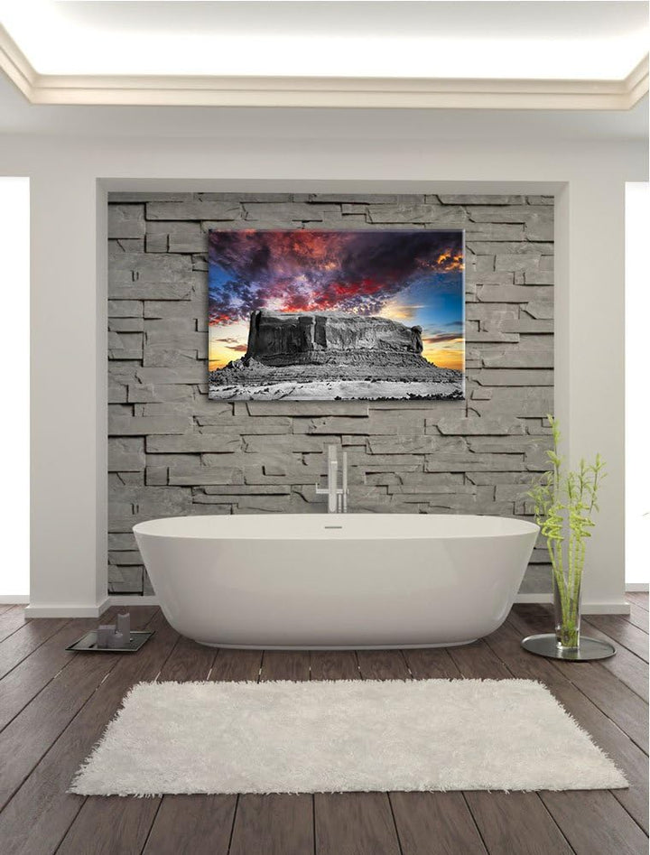 erschlagendes Monument Valley schwarz/weiss Format: 100x70 auf Leinwand, XXL riesige Bilder fertig g