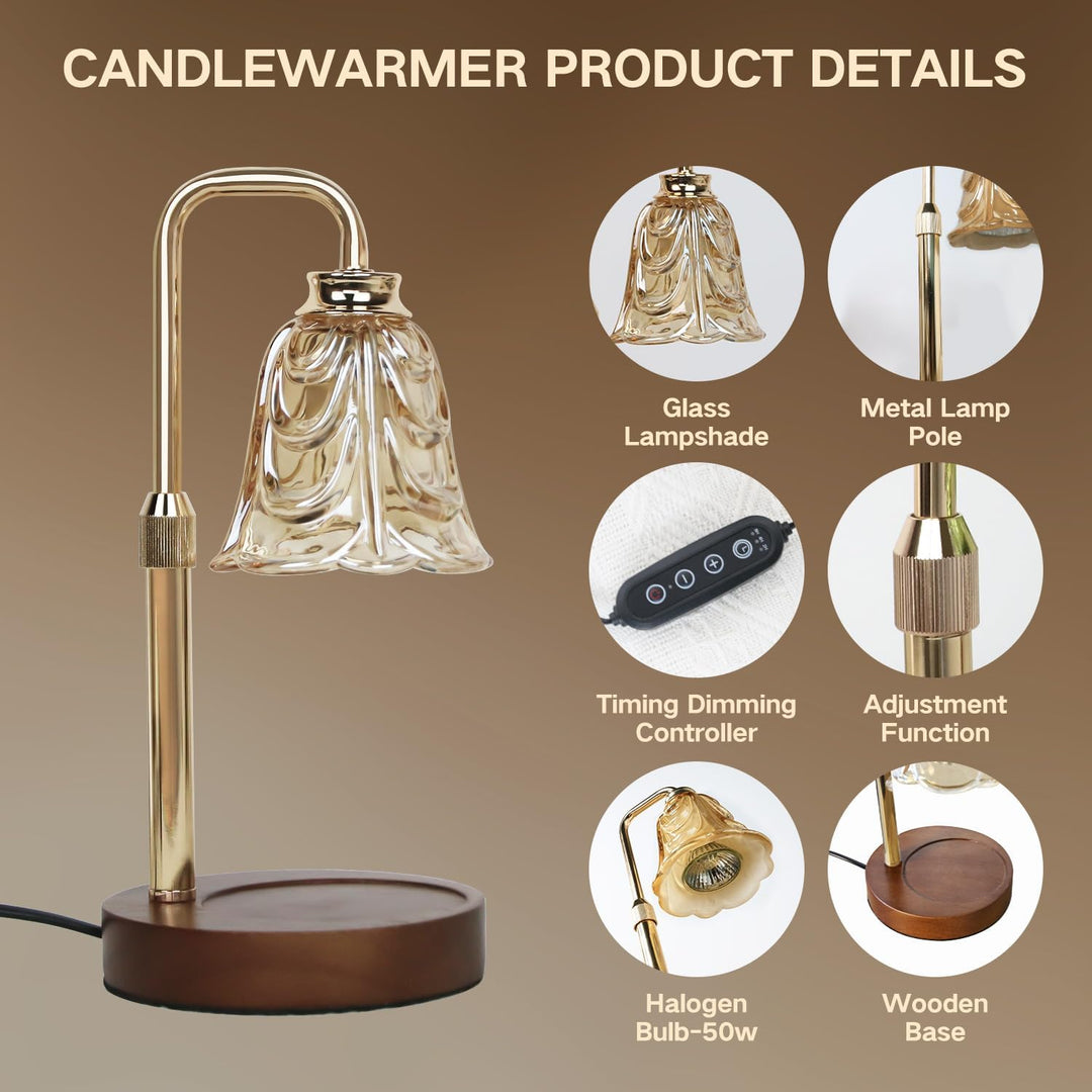 Candle Warmer Lamp with Timer Electric Adjustable Height Candle Dimmable Wax Warmer Lamp Jar Candles