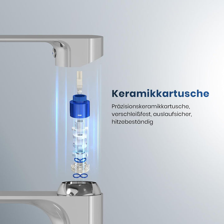 EMKE Waschtischarmatur Chrom, Wasserhahn Bad Mischbatterie Ultrathin, German 4MS Kupfer mit DVGW Zer