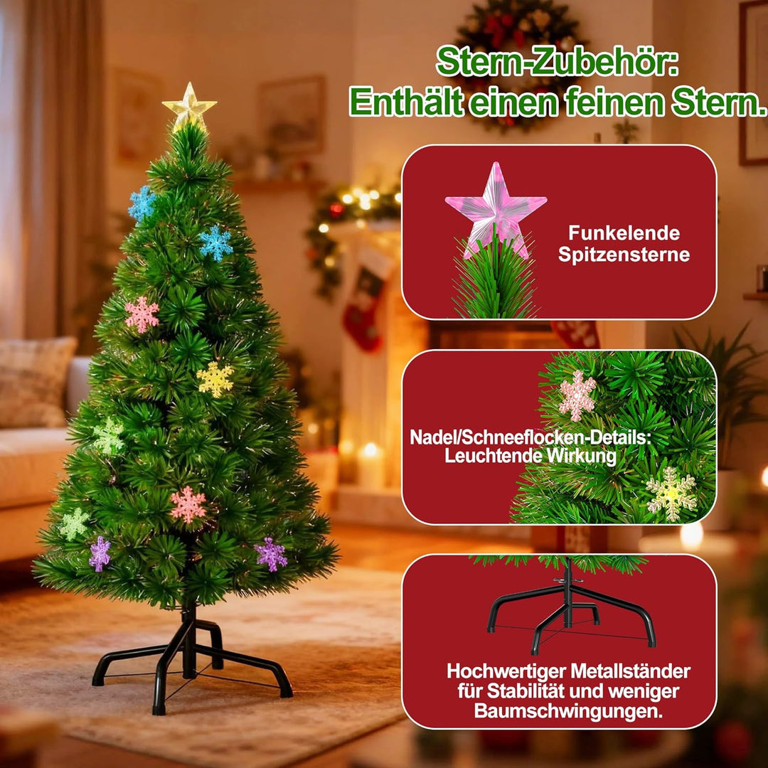 Aufun Weihnachtsbaum Künstlicher 210 cm mit LED Glasfaser und Schneeflocken Weihnachtsdeko Christbau