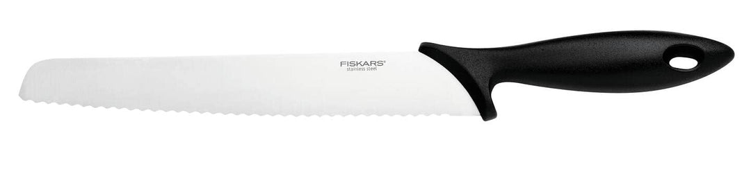 Fiskars Brotmesser mit Wellenschliff, Essential, Kunststoff/Edelstahl, Klingenlänge: 23 cm, Schwarz/