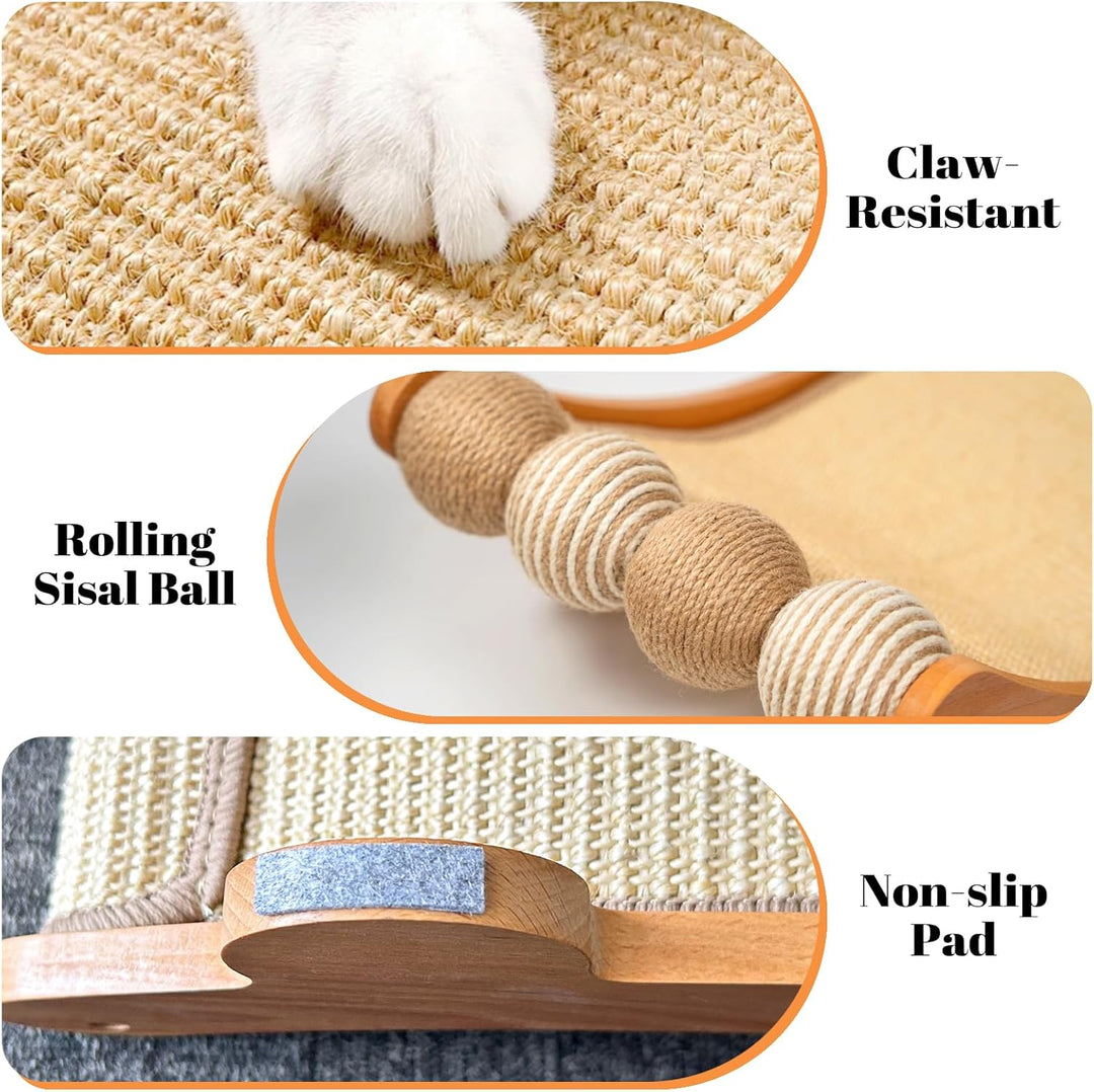 CheerPals Sisal Kratzbrett Katzen mit Sisalkugel - 160° Gebogenes Design, Massives Buchenholz & Natü