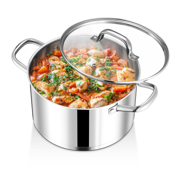 Joyfair Kochtopf, 24cm Edelstahl Suppentopf mit Glasdeckel, 3-Lagen Edeastahl Topf Induktion für all