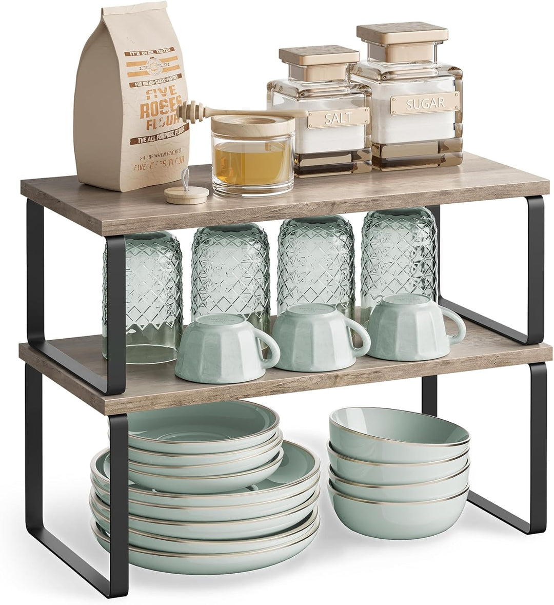 SONGMICS Gewürzregal, 2er Set Küchen-Organizer, Küchenregal, Schrank-Organizer Küche, erweiterbar, k