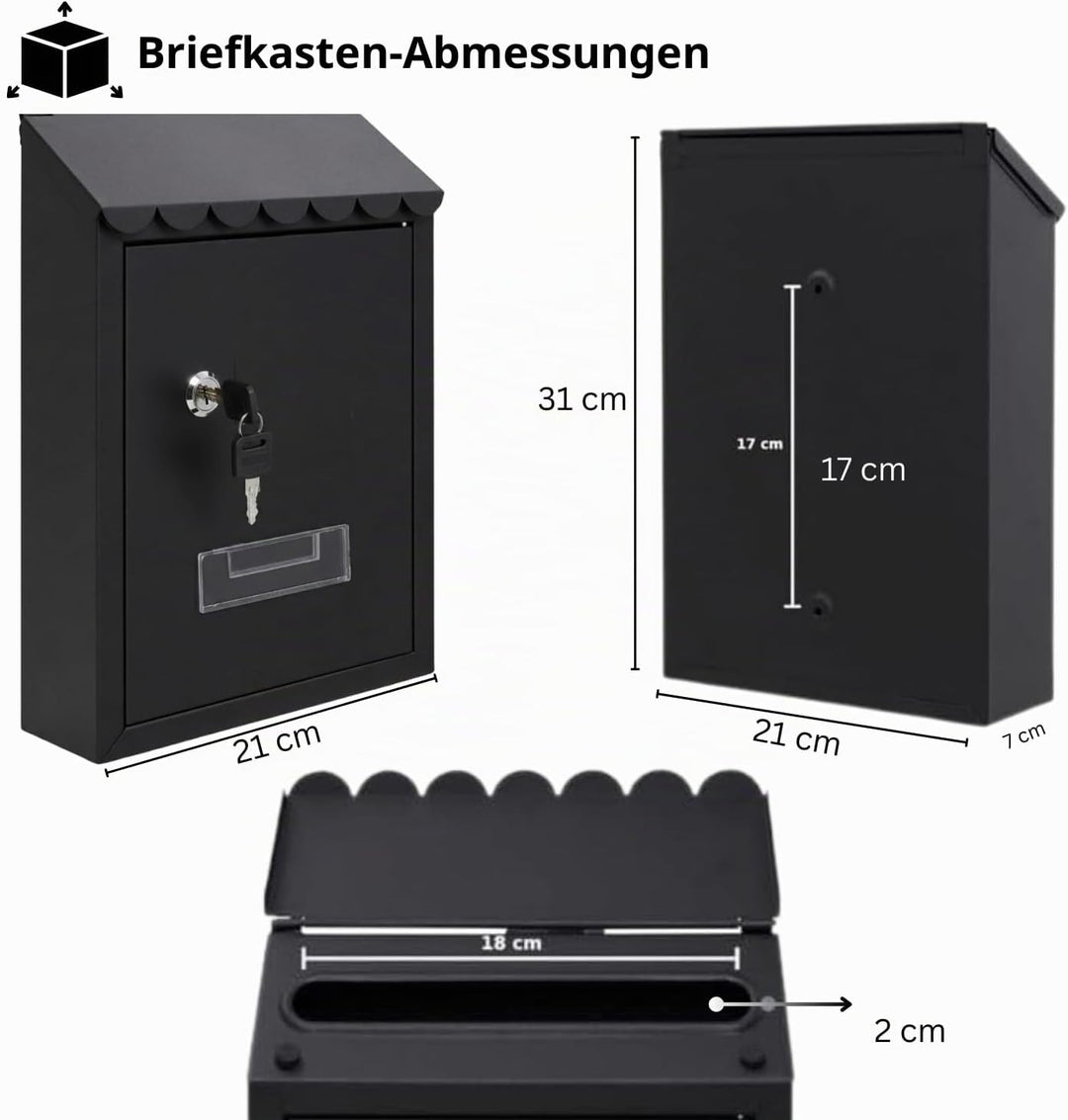 Assorted Collections Wandbriefkasten, verzinkter Stahl, abschliessbarer Briefkasten mit 2 Schlüsseln