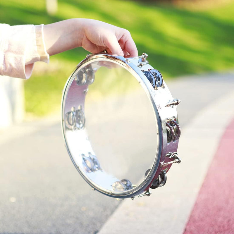 Hand Tambourin für Erwachsene 10 Zoll Doppelreihige Metall Jingles Handmusikalisches Pädagogisches T